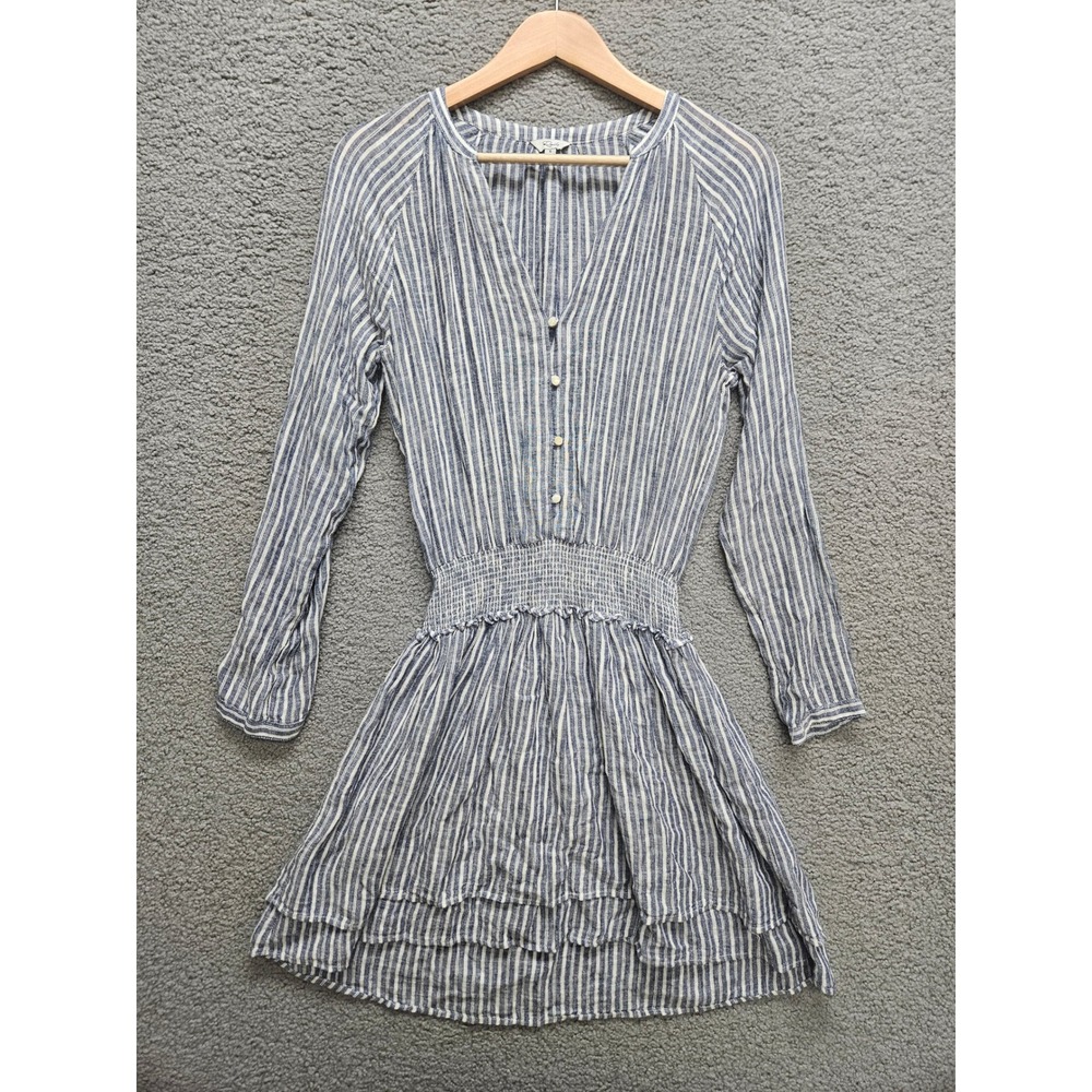 Rails Jasmine Dress S Blue White Tibet Stripe Linen Blend Smocked Mini Boho